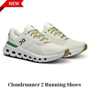 🆕On Men's Cloudrunner 2 Running Shoes, White/Green For Men